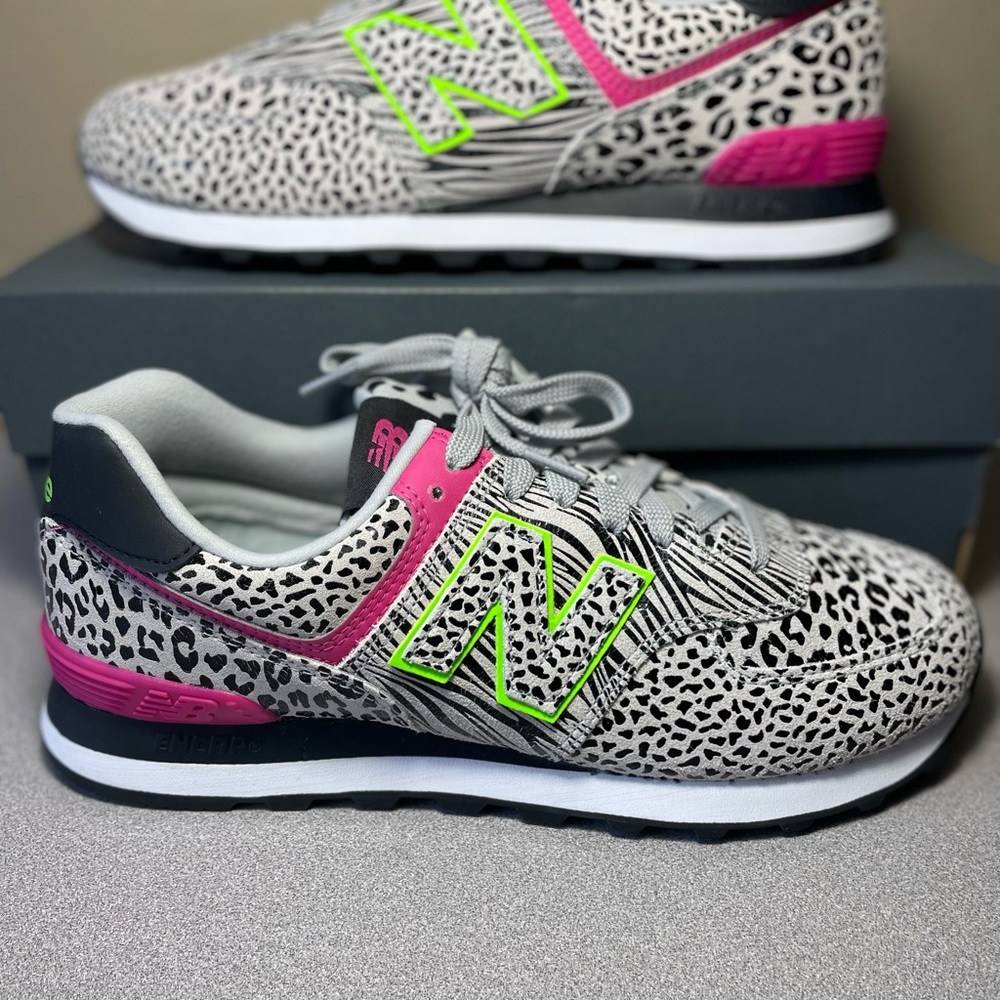 New Balance 574 Animal Cheetah Print  Green Pink WL574ANA Women’s 11 Mens 9.5